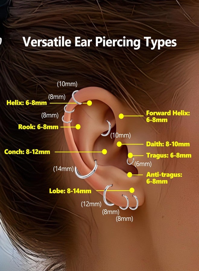 CLVJQ 5 Pairs Small Huggie Hoop Earrings for Women, Stainless Steel Lightweight Hypoallergenic Silver Earrings for Sensitive Ears, Stackable Cartilage Hoop, Minimalist Everyday Jewelry (6/8/10/12/14mm) - Image 3